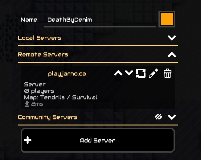 The join screen in Mindustry with the server added